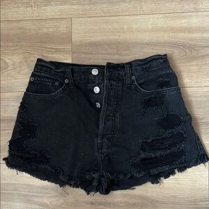 Abercrombie & Fitch Black Jean Shorts High-Waisted Distressed
